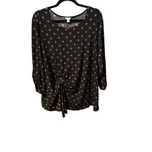 Cato Black and Brown Polka Dots 3/4 Sleeve Round Neck Top Women Size 18/20 W EUC